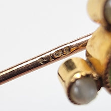 Load image into Gallery viewer, Antique 15ct & 9ct Gold Peridot and Pearl Tie/Stick Pin stamp