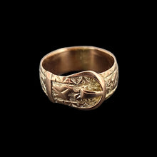 Load image into Gallery viewer, Victorian 9ct Gold Embossed Buckle Ring, Hallmarked Birmingham 1889 front