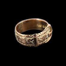 Load image into Gallery viewer, Victorian 9ct Gold Embossed Buckle Ring, Hallmarked Birmingham 1889 side