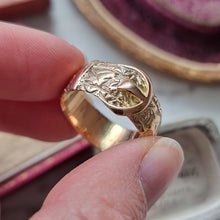 Load image into Gallery viewer, Victorian 9ct Gold Embossed Buckle Ring, Hallmarked Birmingham 1889 in hand