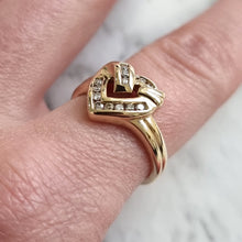 Load image into Gallery viewer, Vintage 9ct Yellow Gold Diamond Heart Ring, 0.15ct