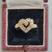 Load image into Gallery viewer, Vintage 9ct Yellow Gold Diamond Heart Ring, 0.15ct in box