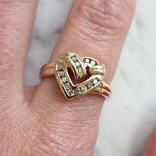 Load image into Gallery viewer, Vintage 9ct Yellow Gold Diamond Heart Ring, 0.15ct modelled