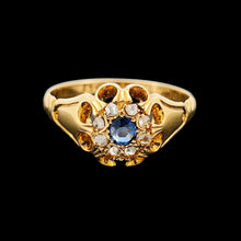 Load image into Gallery viewer, Edwardian 18ct Gold Sapphire and Diamond Cluster Ring, Hallmarked Chester 1906