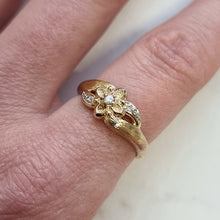 Load image into Gallery viewer, Vintage 9ct Gold Diamond Flower Ring, Hallmarked 1998 modelled
