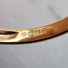Load image into Gallery viewer, Vintage 9ct Gold Diamond Flower Ring, Hallmarked 1998 close-up of hallmark inside shank