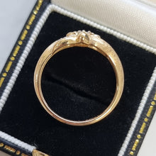 Load image into Gallery viewer, Vintage 9ct Gold Diamond Flower Ring, Hallmarked 1998 side profile, in box