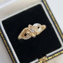 Load image into Gallery viewer, Vintage 9ct Gold Diamond Flower Ring, Hallmarked 1998 in box