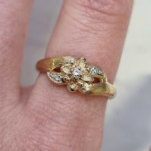 Load image into Gallery viewer, Vintage 9ct Gold Diamond Flower Ring, Hallmarked 1998 modelled