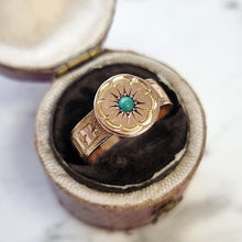 Load image into Gallery viewer, Victorian 9ct Gold Turquoise Mizpah Ring, Hallmarked Birmingham 1876 in box