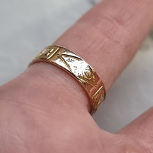 Load image into Gallery viewer, Victorian 9ct Gold Turquoise Mizpah Ring, Hallmarked Birmingham 1876 chased shank, modelled