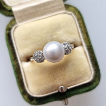 Load image into Gallery viewer, 14k White Gold Pearl and Diamond Ring in box