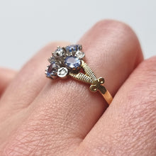Load image into Gallery viewer, Vintage 9ct Gold Tanzanite and Diamond Cluster Ring modelled