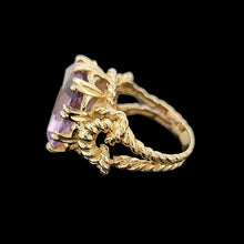 Load image into Gallery viewer, Vintage 9ct Yellow Gold Amethyst Rope Design Statement Ring