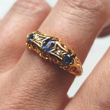 Load image into Gallery viewer, Antique 18ct Yellow Gold Sapphire and Diamond Five Stone Ring