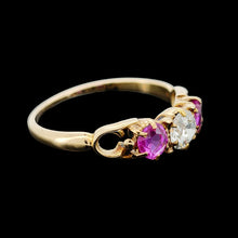 Load image into Gallery viewer, Antique 18ct Yellow Gold Ruby and Diamond Three Stone Ring