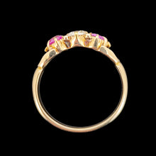 Load image into Gallery viewer, Antique 18ct Yellow Gold Ruby and Diamond Three Stone Ring