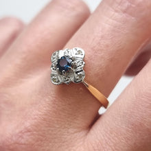 Load image into Gallery viewer, Vintage 18ct Yellow & White Gold Sapphire and Diamond Ring