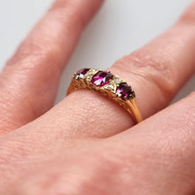 Load image into Gallery viewer, Antique 18ct Yellow Gold Ruby and Rose Cut Diamond Seven Stone Ring