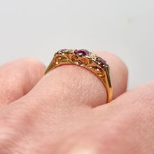 Load image into Gallery viewer, Antique 18ct Yellow Gold Ruby and Rose Cut Diamond Seven Stone Ring