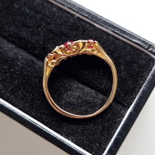 Load image into Gallery viewer, Antique 18ct Yellow Gold Ruby and Rose Cut Diamond Seven Stone Ring