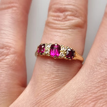 Load image into Gallery viewer, Antique 18ct Yellow Gold Ruby and Rose Cut Diamond Seven Stone Ring