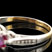 Load image into Gallery viewer, Vintage 18ct Gold Ruby and Diamond Three Stone Ring