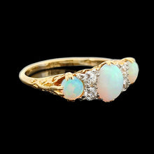 Load image into Gallery viewer, 18ct Yellow Gold Opal and Diamond Carved Half Hoop Ring