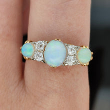 Load image into Gallery viewer, 18ct Yellow Gold Opal and Diamond Carved Half Hoop Ring