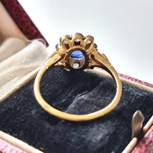 Load image into Gallery viewer, Vintage 18ct Yellow & White Gold Sapphire and Diamond Cluster Ring from behind