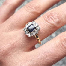 Load image into Gallery viewer, Vintage 18ct Yellow & White Gold Sapphire and Diamond Cluster Ring modelled