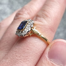 Load image into Gallery viewer, Vintage 18ct Yellow & White Gold Sapphire and Diamond Cluster Ring modelled