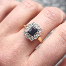 Load image into Gallery viewer, Vintage 18ct Yellow & White Gold Sapphire and Diamond Cluster Ring modelled