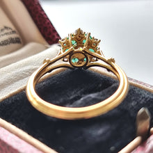 Load image into Gallery viewer, Vintage 18ct Gold Emerald and Diamond Cluster Ring back