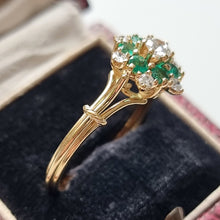 Load image into Gallery viewer, Vintage 18ct Gold Emerald and Diamond Cluster Ring side