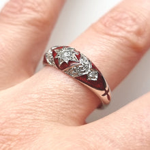 Load image into Gallery viewer, 18ct White Gold Diamond and Red Enamel Ring modelled