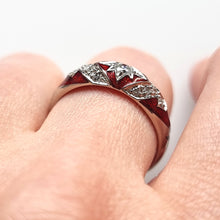 Load image into Gallery viewer, 18ct White Gold Diamond and Red Enamel Ring modelled