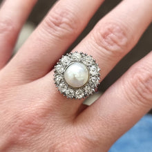 Load image into Gallery viewer, Vintage 18ct White Gold Cultured Pearl and Diamond Cluster Ring