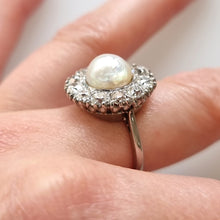 Load image into Gallery viewer, Vintage 18ct White Gold Cultured Pearl and Diamond Cluster Ring