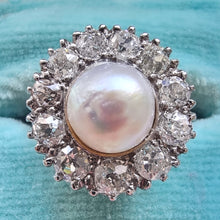 Load image into Gallery viewer, Vintage 18ct White Gold Cultured Pearl and Diamond Cluster Ring