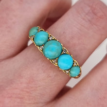 Load image into Gallery viewer, Antique 18ct Gold Turquoise and Rose Cut Diamond Half Hoop Ring modelled