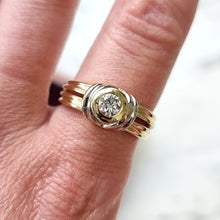 Load image into Gallery viewer, Vintage 18ct Yellow & White Gold Diamond Solitaire Ring, 0.40ct modelled on the index finger, close-up