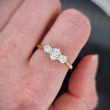 Load image into Gallery viewer, Vintage 18ct Gold Three Stone Oval and Brilliant Cut Diamond Ring, 0.60ct modelled