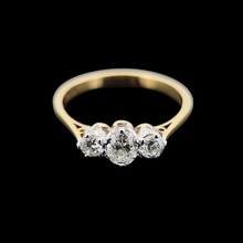 Load image into Gallery viewer, Vintage 18ct Gold Three Stone Oval and Brilliant Cut Diamond Ring, 0.60ct front