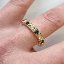 Load image into Gallery viewer, Vintage 18ct Yellow Gold Sapphire and Diamond Half Eternity Ring modelled