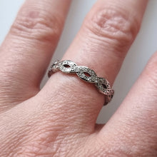Load image into Gallery viewer, Art Deco Platinum Diamond Crossover Full Eternity Ring modelled