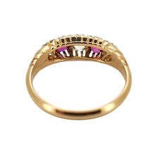 Load image into Gallery viewer, Victorian 18ct Gold Ruby and Old Cut Diamond Half Hoop Ring from behind
