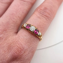 Load image into Gallery viewer, Victorian 18ct Gold Ruby and Old Cut Diamond Half Hoop Ring modelled