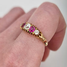 Load image into Gallery viewer, Victorian 18ct Gold Ruby and Old Cut Diamond Half Hoop Ring modelled
