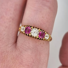 Load image into Gallery viewer, Victorian 18ct Gold Ruby and Old Cut Diamond Half Hoop Ring modelled